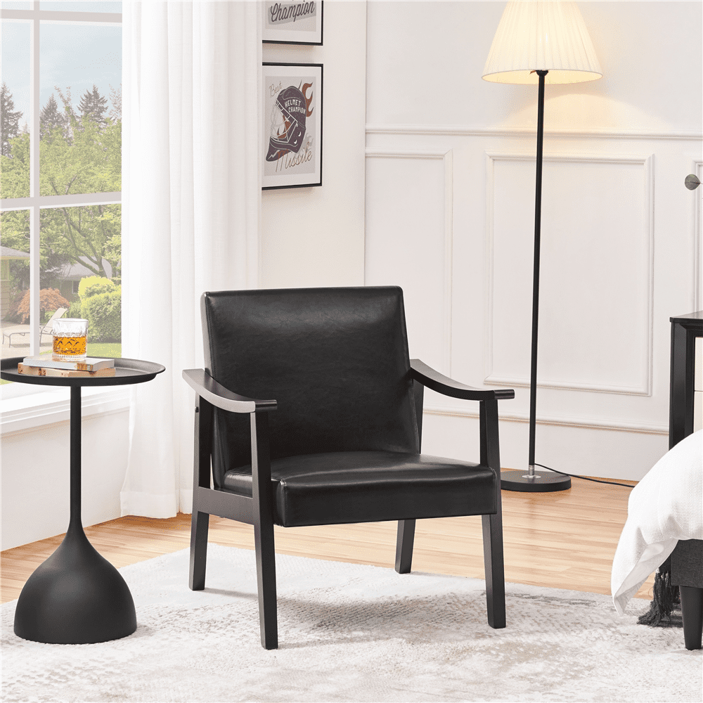Yaheetech Set of 2 Mid-Century Faux Leather Accent Chair for Adult, Black
