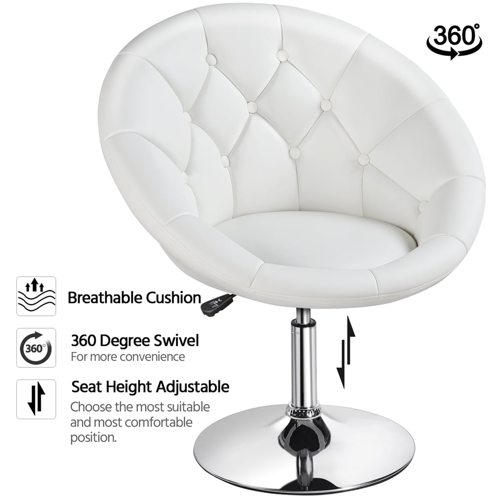 Alden Design Modern Tufted Adjustable Barrel Swivel Accent Chair, White Faux Leather