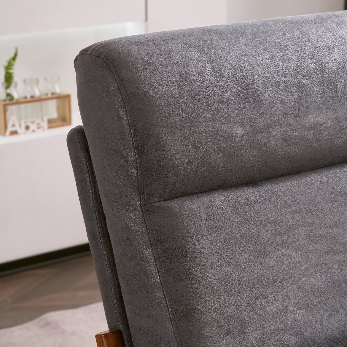 Accent Chair with Cushion, Mid-Century Modern High Back Reading Armchair with Wood Armrest, Upholstered Linen Lounge Chair Solid Wood Side Chair for Living Room Bedroom Apartment, Dark Gray