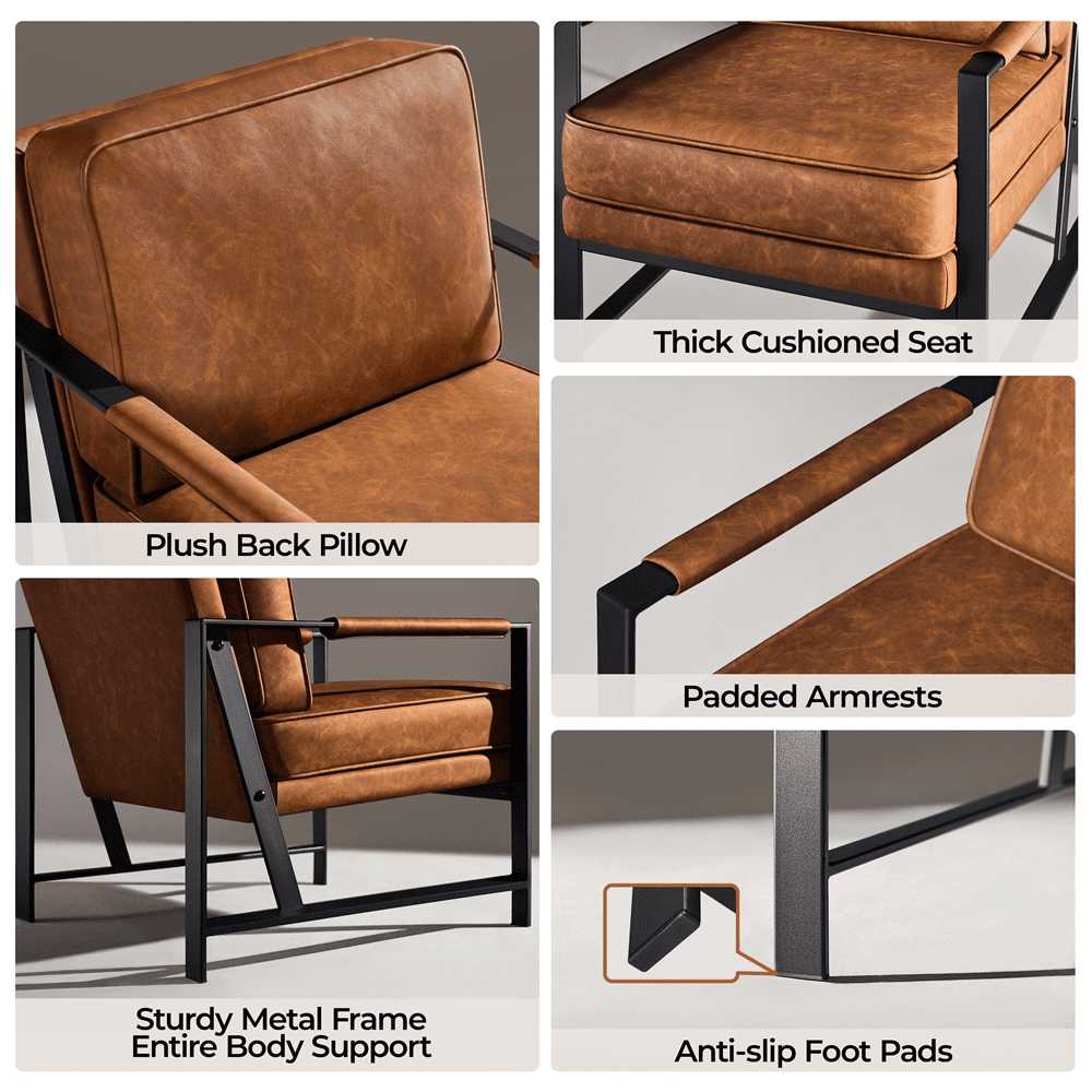 Yaheetech Upholstered Faux Leather Accent Chair, Light Brown