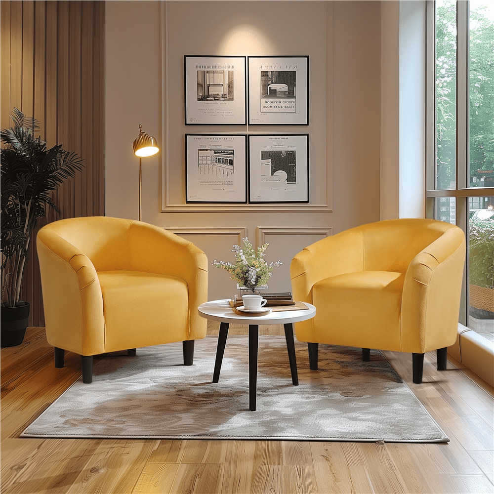 Alden Design Upholstered Velvet Club Accent Chair for Living Room, Yellow