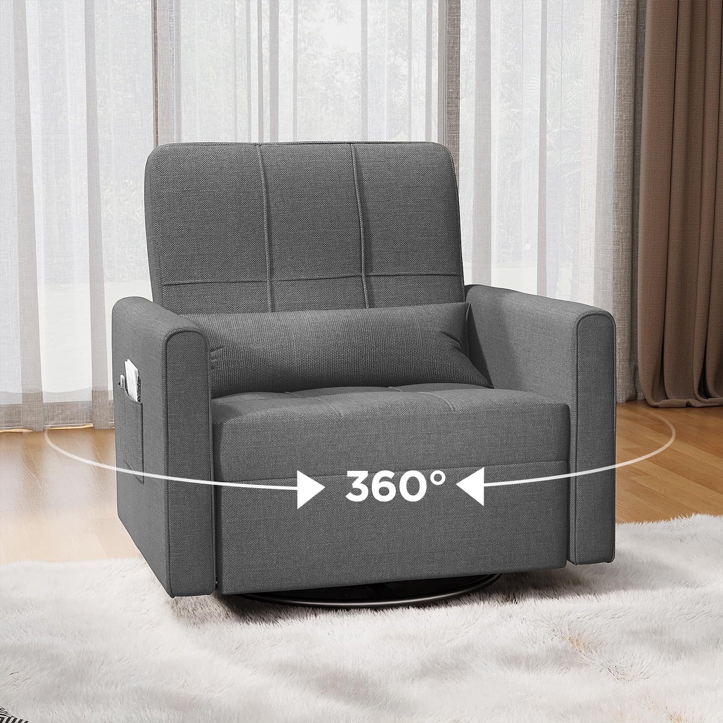 Accent Chair Clearance, Swivel Rocking Chair Nursery, Ergonomic Recliner Chair for Living Room, Bedroom Chair, Dark Gray