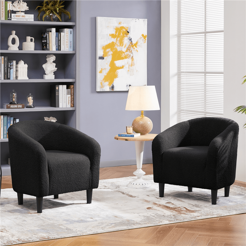 Yaheetech Upholstered Boucle Club Chair Accent Barrel Chair,Black