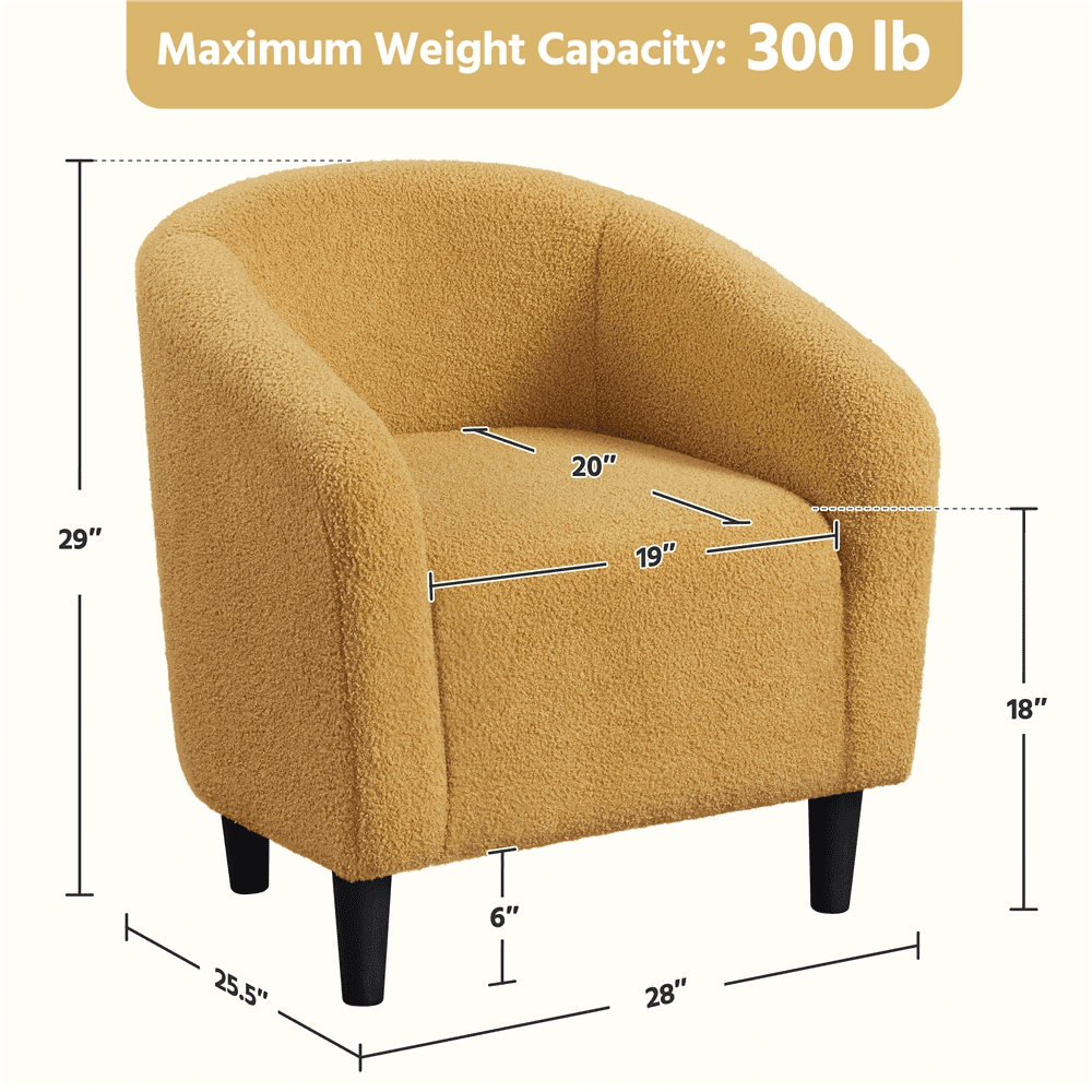 Yaheetech Upholstered Boucle Club Chair Accent Barrel Chair,Mustard Yellow