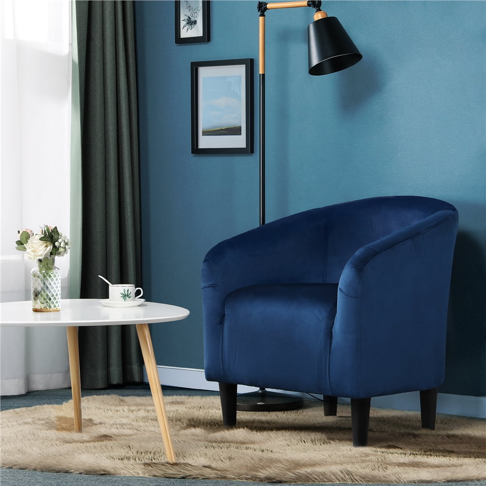 Alden Design Upholstered Barrel Accent Chair, Blue Velvet