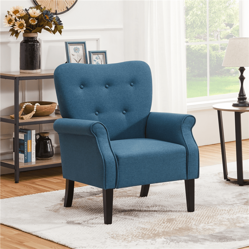 Yaheetech Modern Upholstered Accent Chair with Wooden Leg, Set of 2, Navy Blue