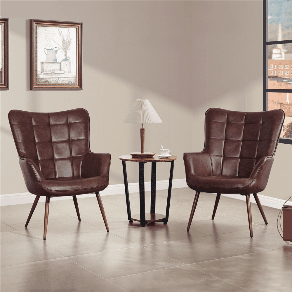 Alden Design Mid-Century Modern Faux Leather Wingback Accent Chair, Chestnut Brown