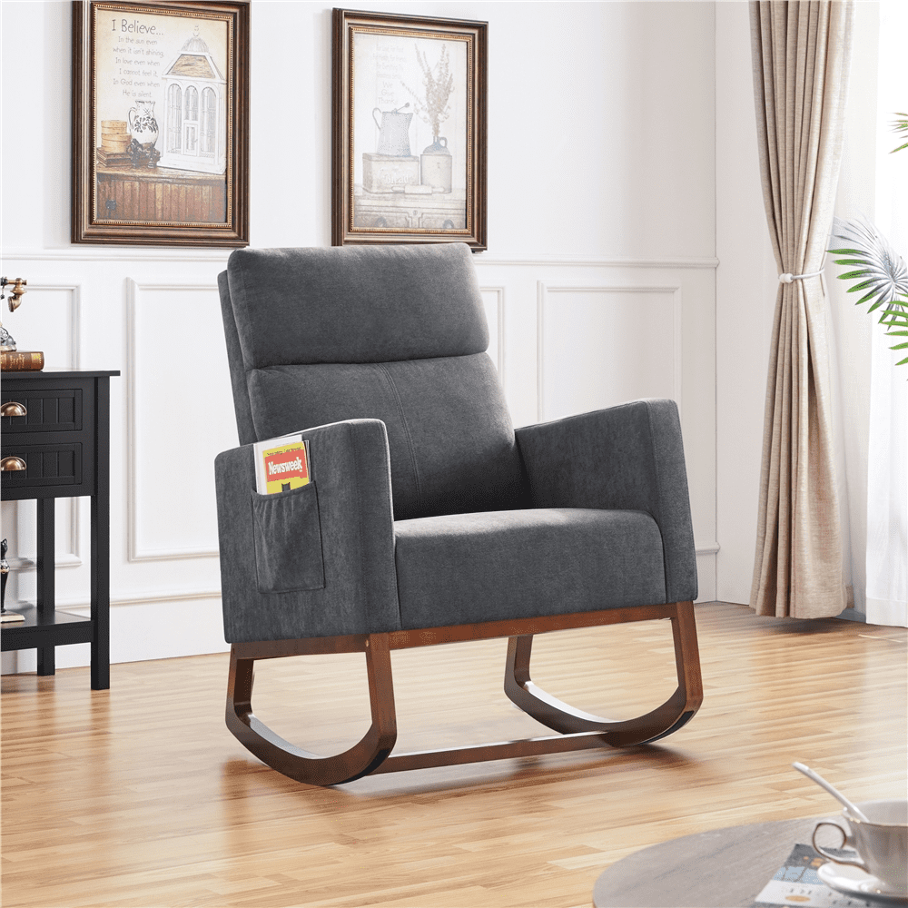 Alden Design Upholstered Rocking Accent Chair, Gray