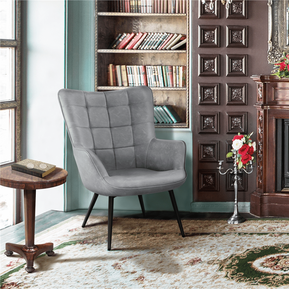 Alden Design Mid-Century Modern Faux Leather Wingback Accent Chair, Set of 2, Gray