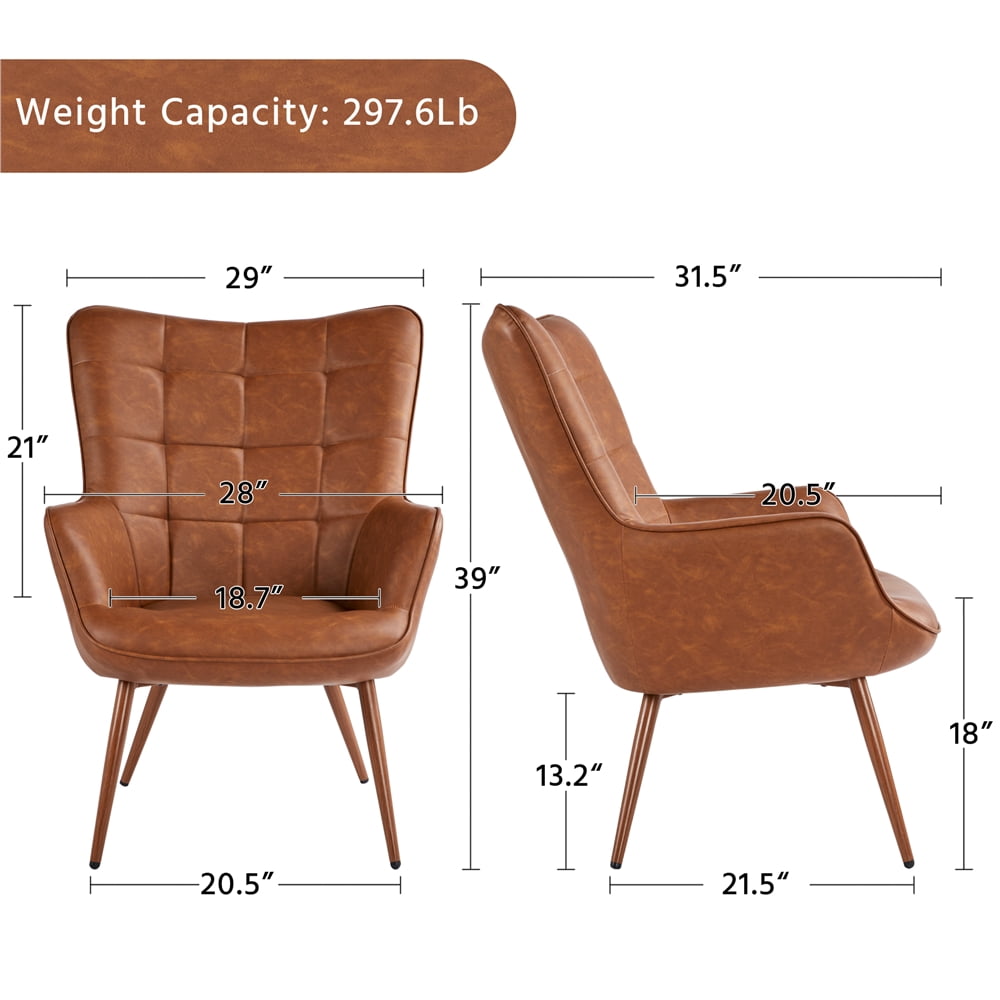 Alden Design Mid-Century Modern Faux Leather Wingback Accent Chair, Set of 2, Brown