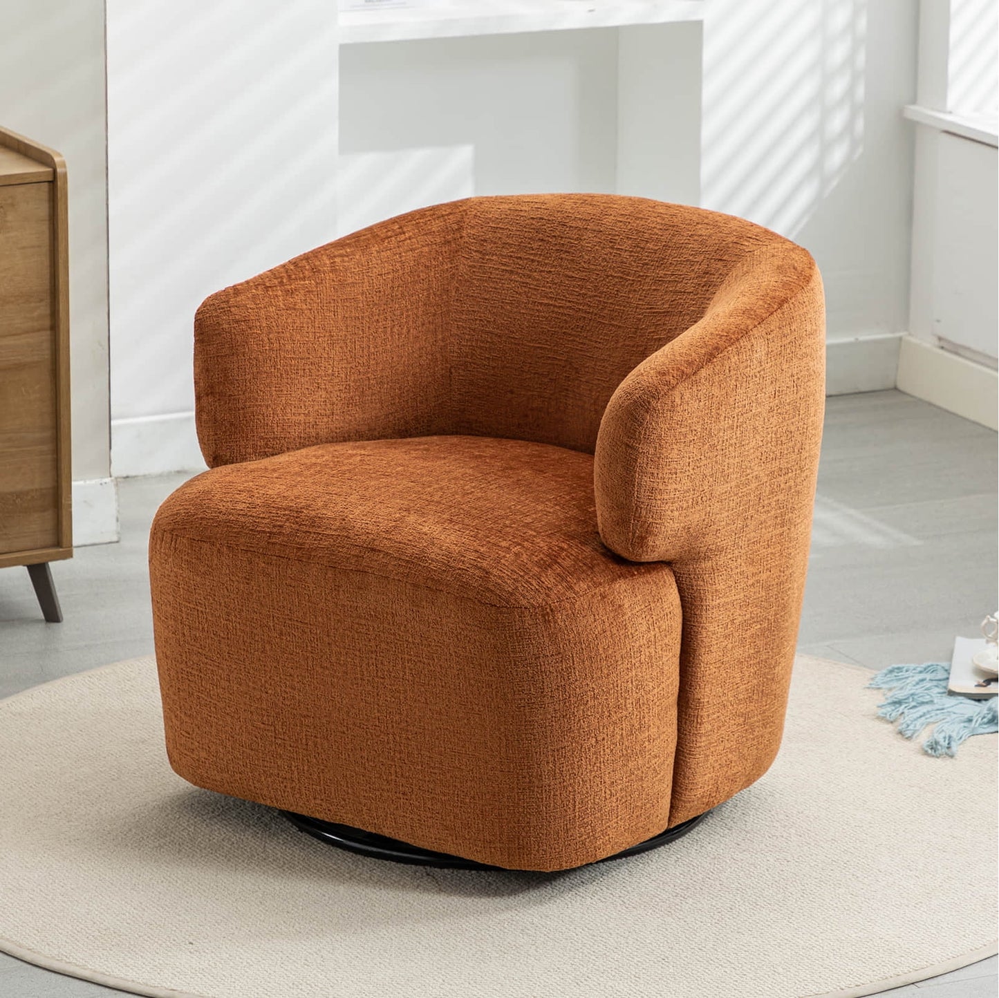 30in Wide Chenille Upholstered Swivel Accent Chair Boucle Swivel Barrel Chair