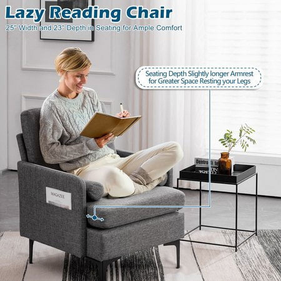 VINGLI Set of 2 Modern Wide Arm Lounge Chairs, Grey Mid Century with Side Pocket