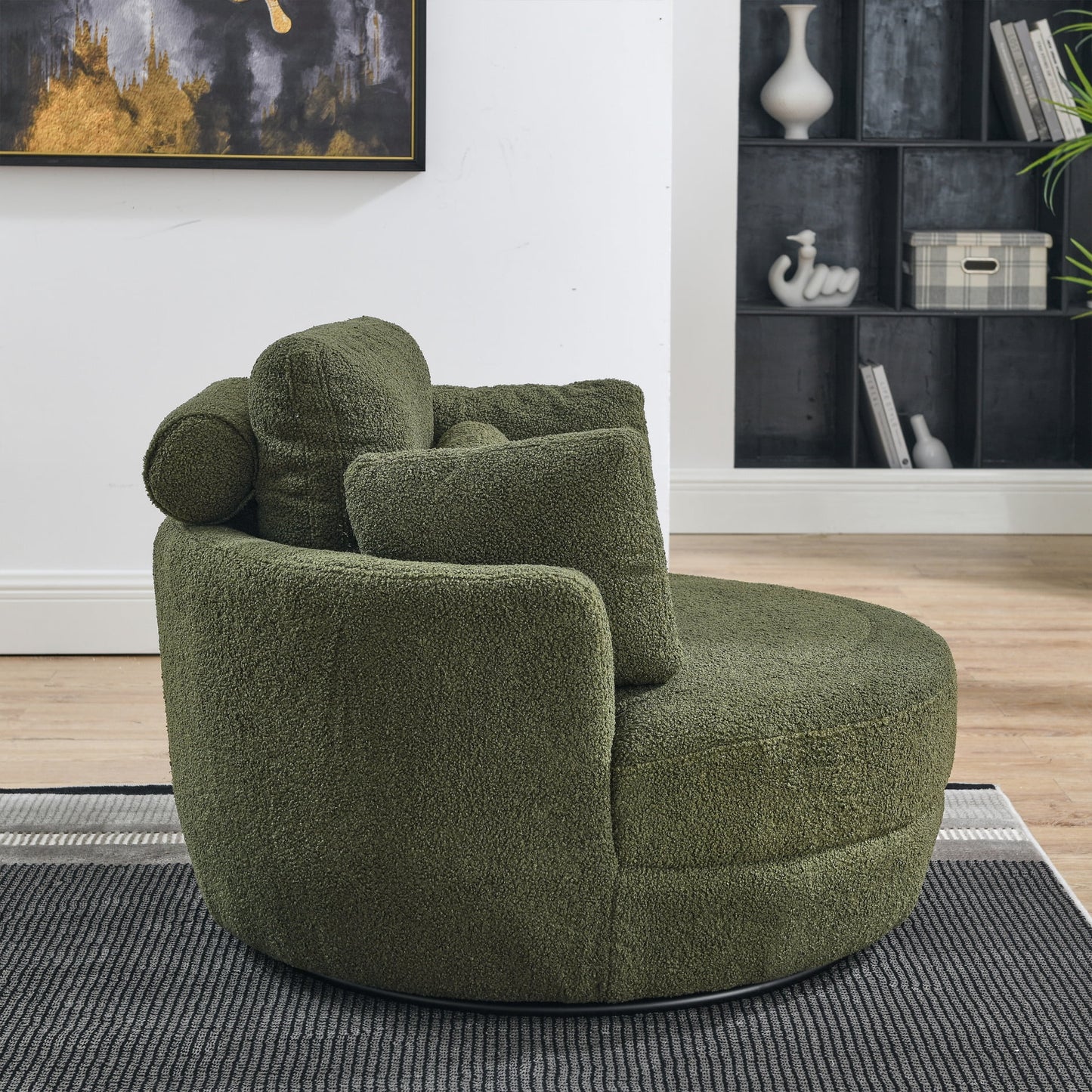 39inW Oversized Swivel Chair with Storage Ottoman and 4 Pillows, Swivel Barrel Chair for Living Room,Round Teddy Fabric Modern Accent Round Loveseat, Armchair Sofa Lounger for Bedroom,Grey Teddy