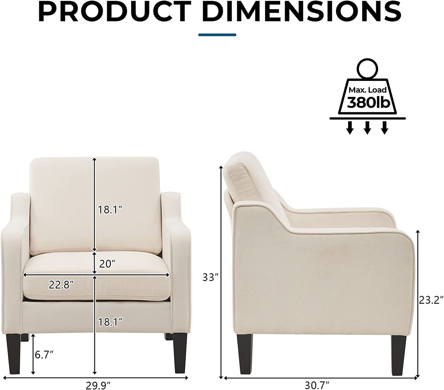 VINGLI Modern Accent Chairs Set of 2,Comfy Beige Armchair for Bedroom,Living Room Upholstered Sofa Chair Reading Chair for Small Spaces