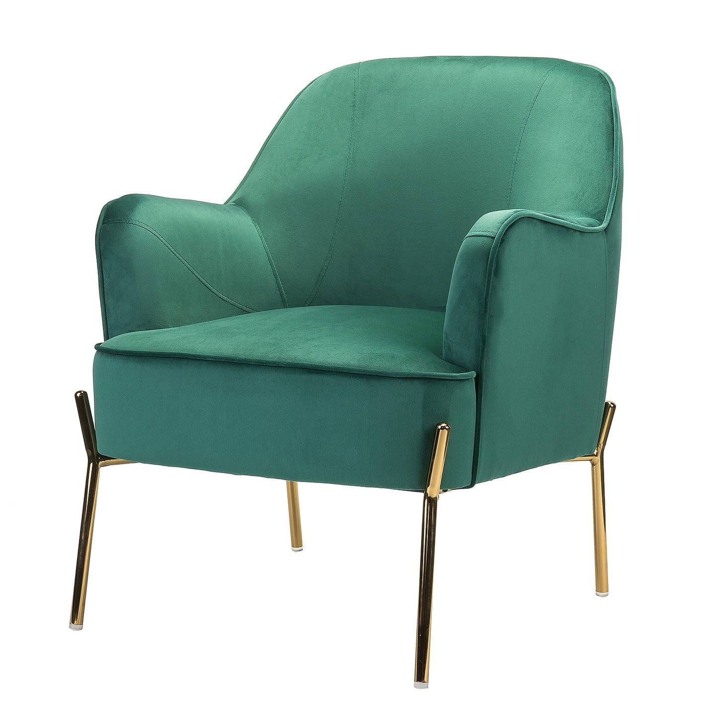 Velvet Upholstered Accent Chair Metal Legs Curved Backrest Lounge Home Armchair Bedroom Adult Green
