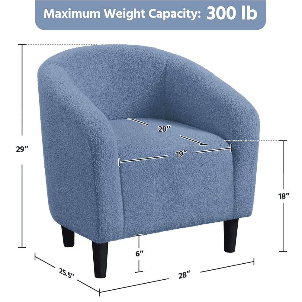 Yaheetech Upholstered Boucle Club Chair Accent Barrel Chair,Blue