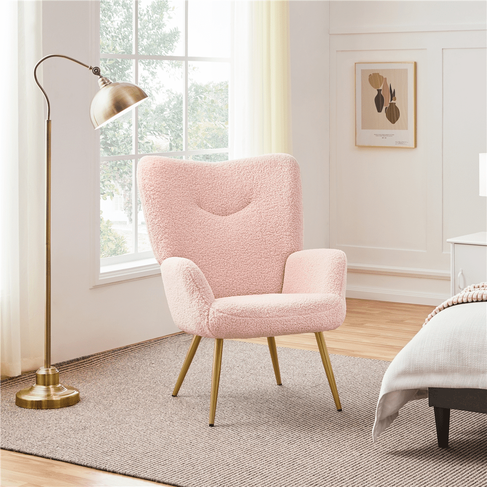 Yaheetech Modern Boucle Fabric Accent Chair with Tapered Legs,Set of 2,Pink