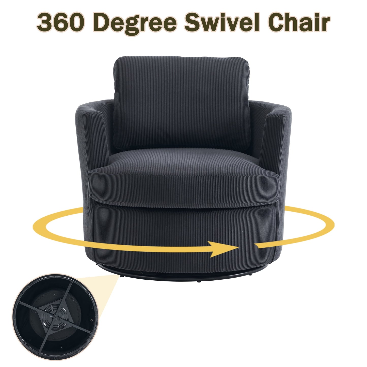 Aukfa 32in Swivel Accent Chair Barrel Chair with Pillow for Living Room Bedroom, Corduroy, Black