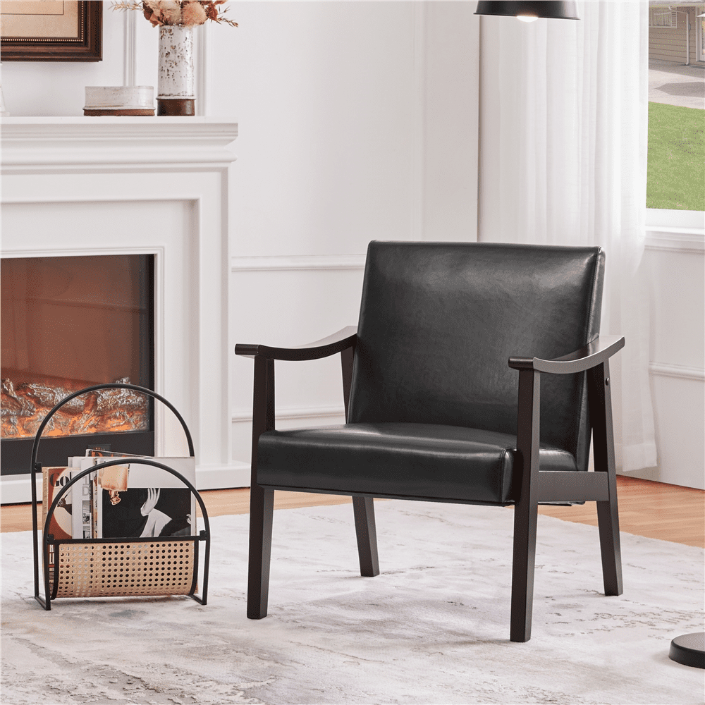 Yaheetech Mid-Century Faux Leather Accent Chair for Adult, Black