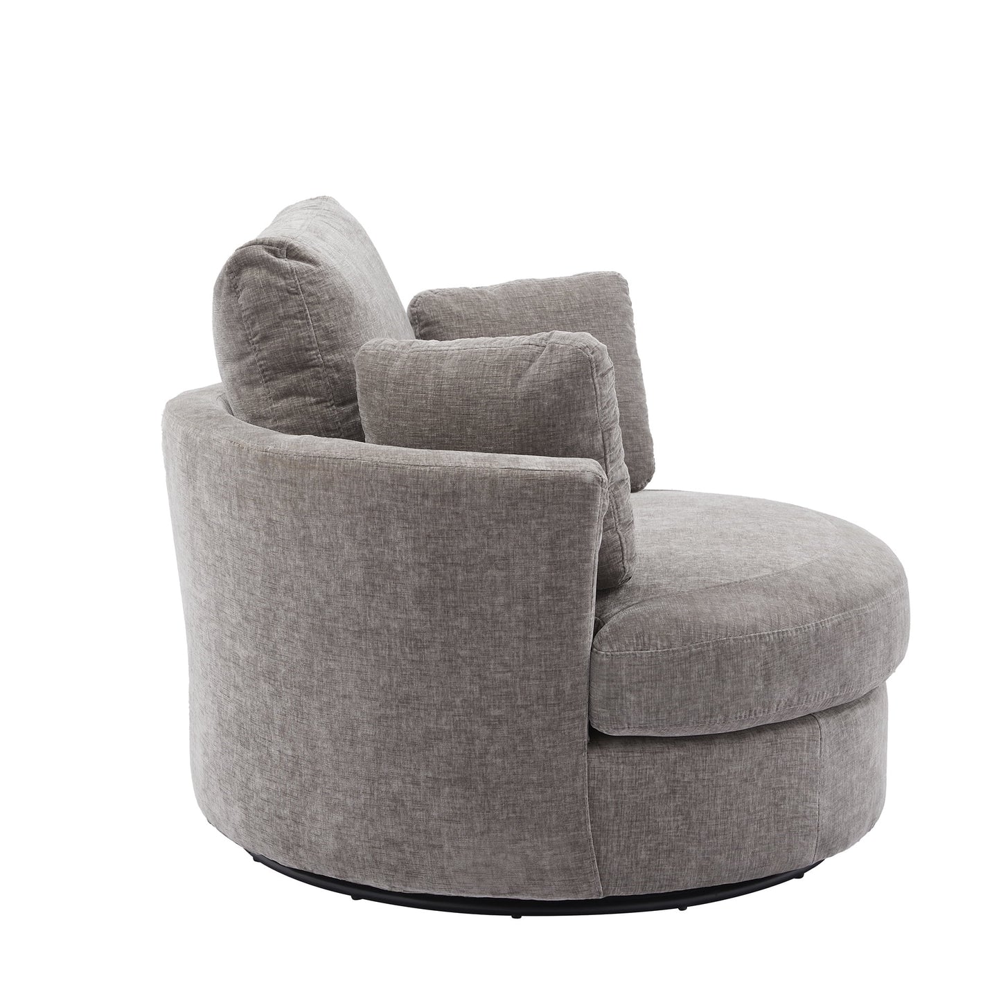 Aukfa 42in Oversized Swivel Accent Chair Barrel Chair w/ 3 Pillows for Living Room, Chenille, Gray