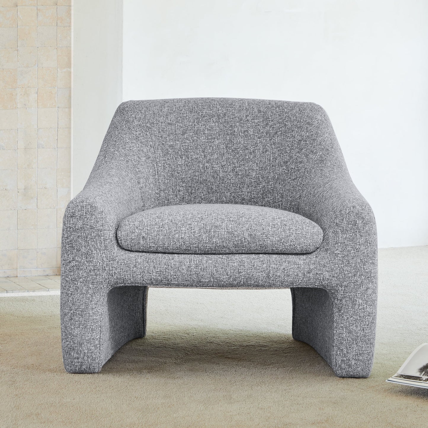 Architecturally Inspired Comfy Modern Accent Arm Chair, Gray Upholstered Comfortable for Home