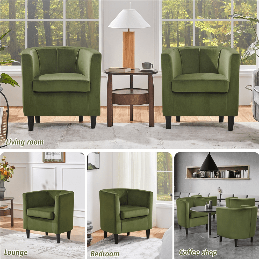 Alden Design Contemporary Barrel Accent Chair, Olive Green Velvet