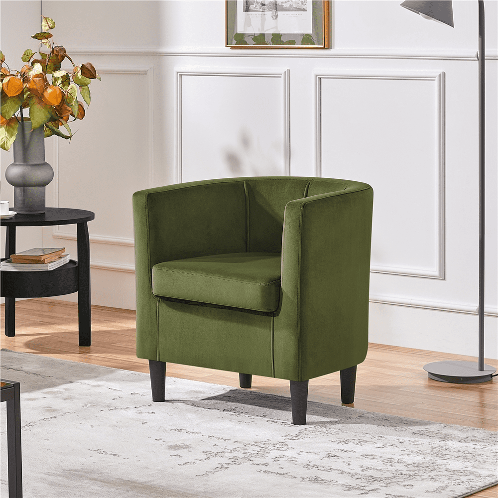 Alden Design Contemporary Barrel Accent Chair, Olive Green Velvet