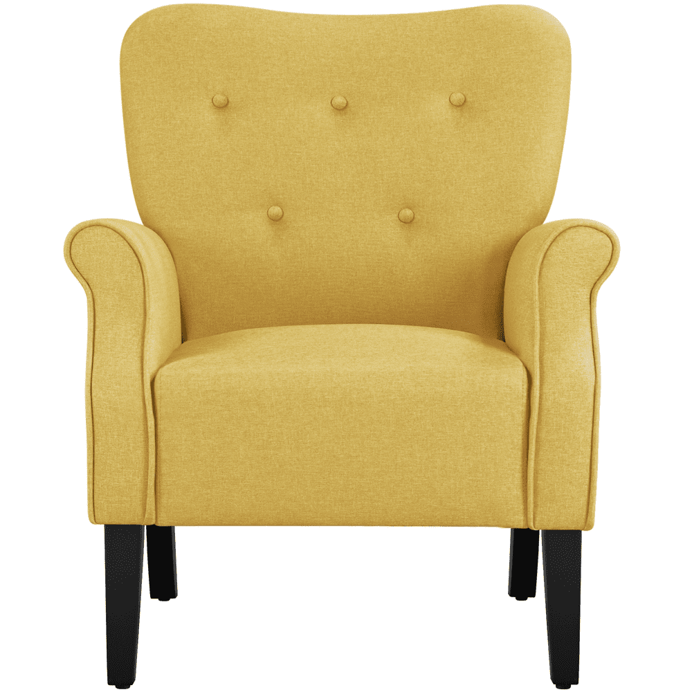 Yaheetech Modern Upholstered Accent Chair with Wooden Leg for Living Room, Yellow