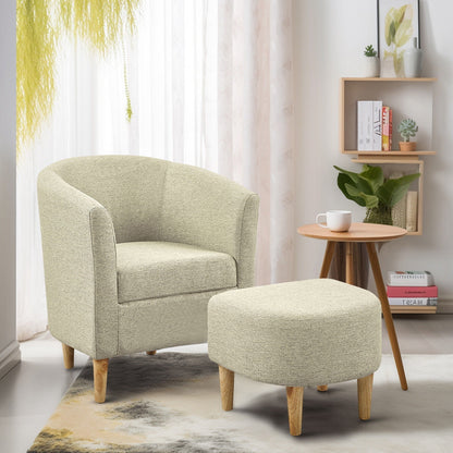 Accent Arm Chair with Ottoman, Modern Home Leisure Reading Chair Footrest Single Sofa, Light Yellow