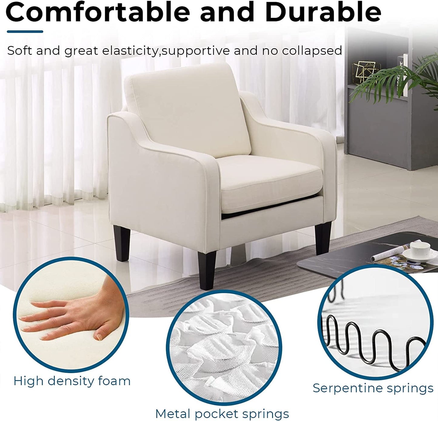 VINGLI Modern Accent Chairs Set of 2,Comfy Beige Armchair for Bedroom,Living Room Upholstered Sofa Chair Reading Chair for Small Spaces