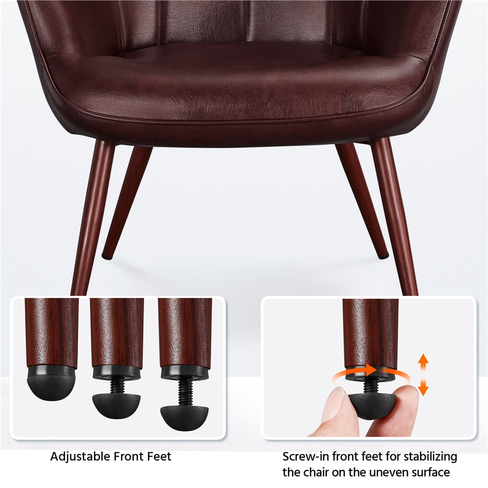Alden Design 2PCS Modern Faux Leather Wingback Accent Armchair for Living Room, Chestnut Brown