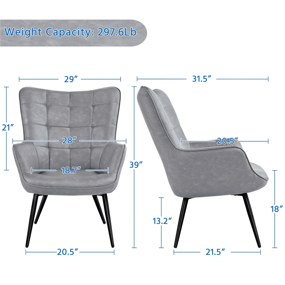 Alden Design Mid-Century Modern Faux Leather Wingback Accent Chair, Set of 2, Gray