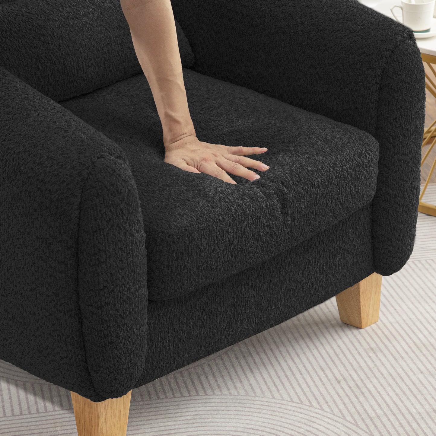 Accent Chair,Fabric Upholstered Comfy Reading Armchair for Living Room,Bedroom Single Seat Sofa Chair with Wood Base,Black