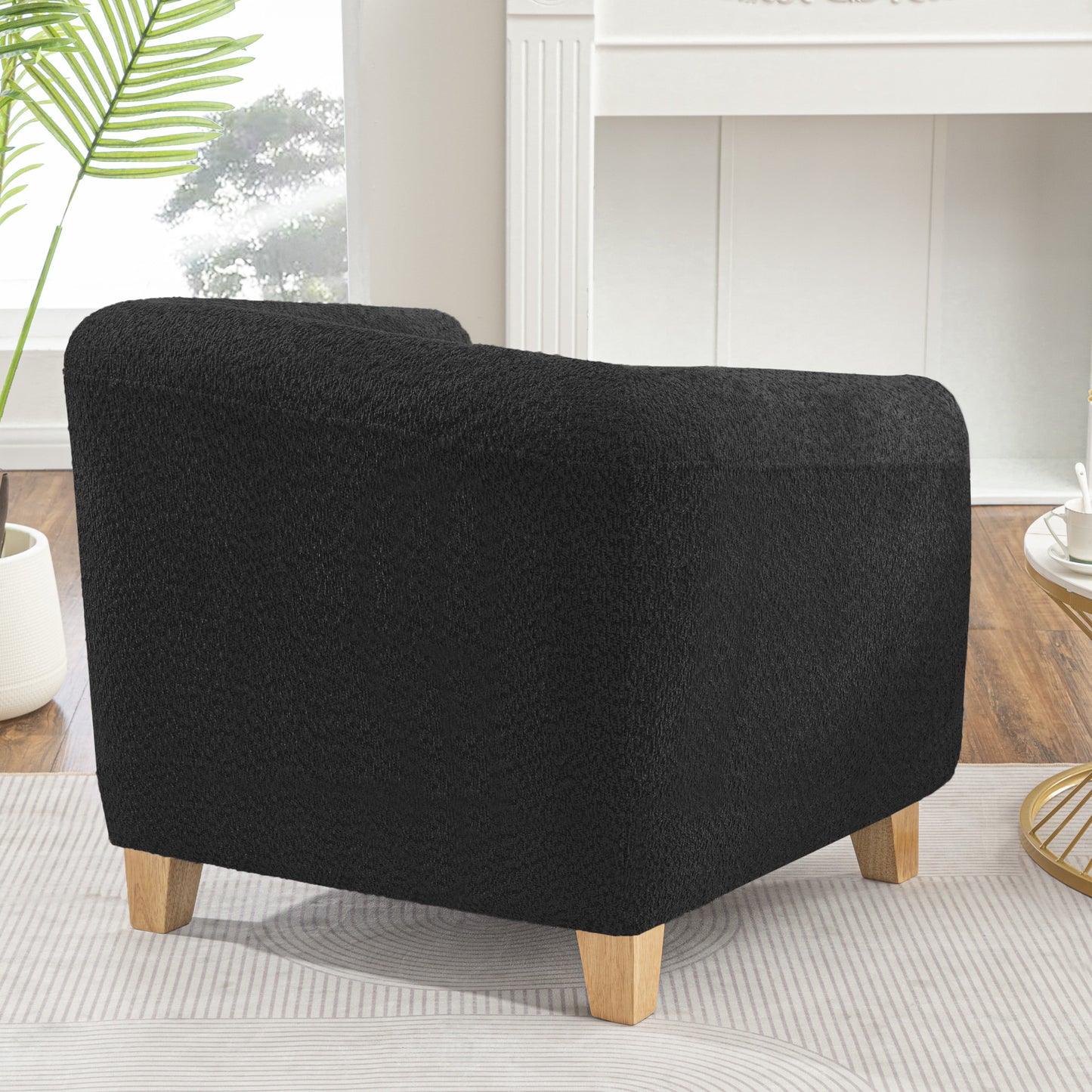 Accent Chair,Fabric Upholstered Comfy Reading Armchair for Living Room,Bedroom Single Seat Sofa Chair with Wood Base,Black