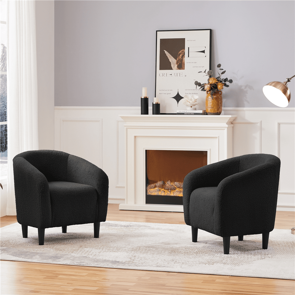 Yaheetech Upholstered Boucle Club Chair Accent Barrel Chair,Black