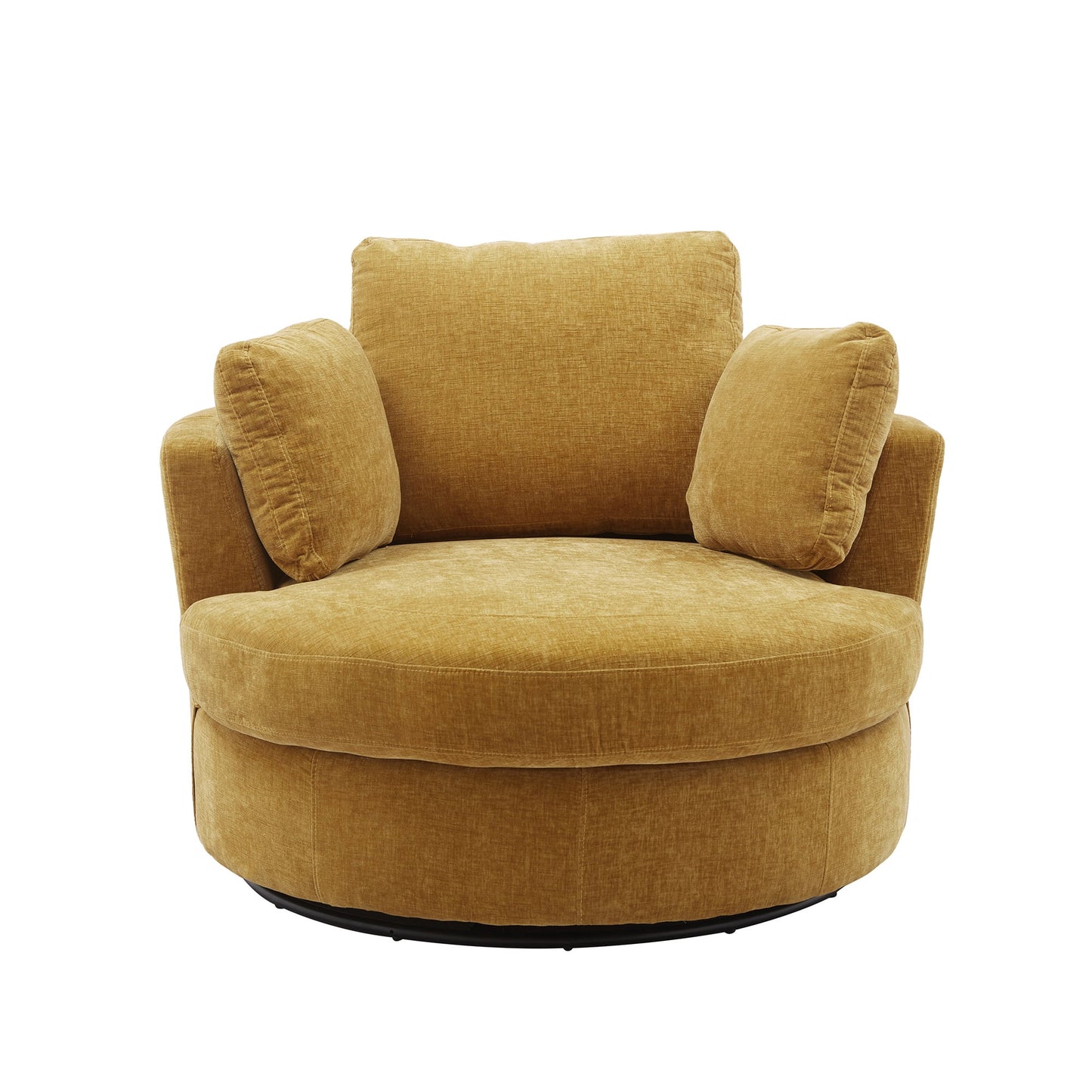 Aukfa 42in Oversized Swivel Accent Chair Barrel Chair w/ 3 Pillows for Living Room, Chenille, Mustard