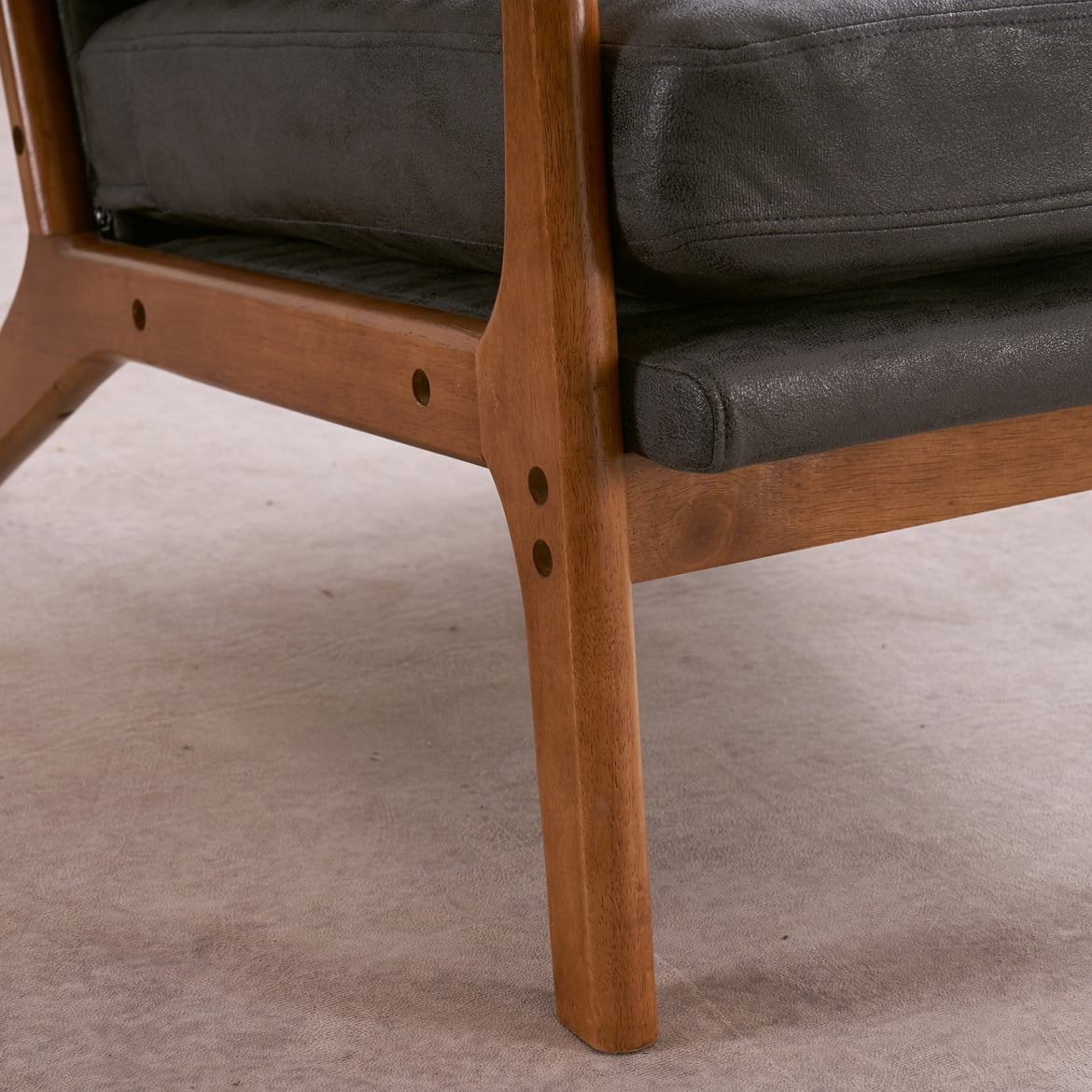 Accent Chair with Cushion, Mid-Century Modern High Back Reading Armchair with Wood Armrest, Upholstered Linen Lounge Chair Solid Wood Side Chair for Living Room Bedroom Apartment, Dark Gray