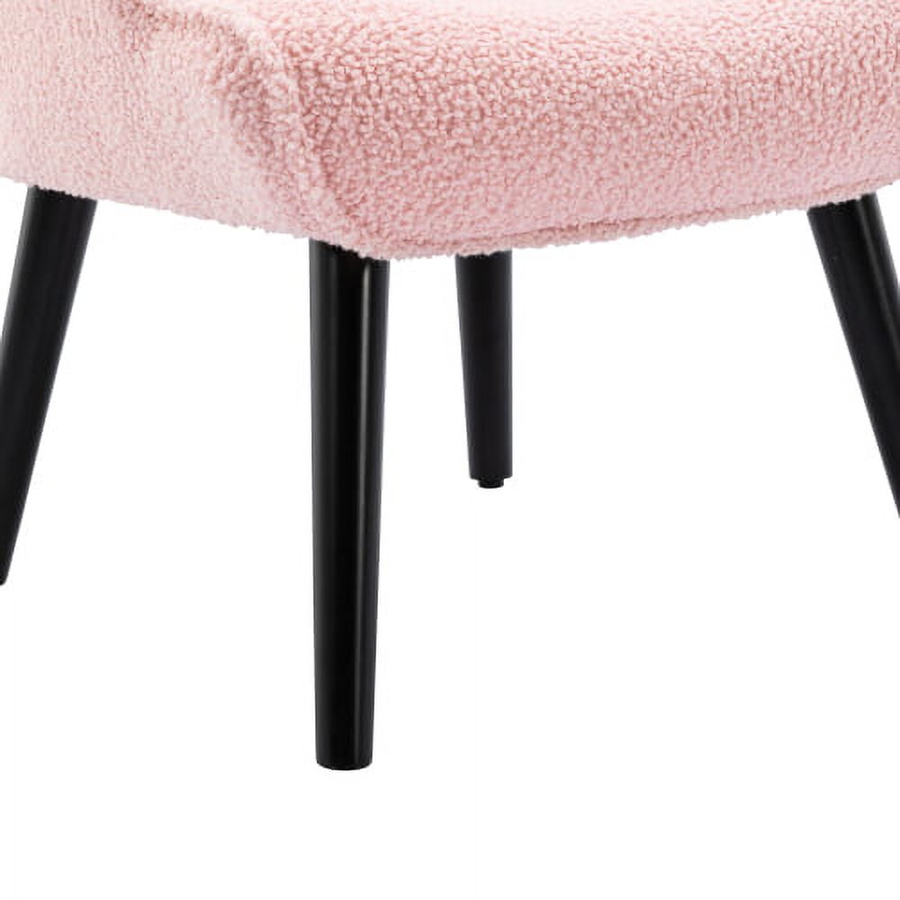 Accent Chair Tufted Button Wingback Reading Sofa Chair with Arms Upholstered Tall Back Teddy Fleece Fabric Desk Chair with Solid Wood Legs for Living Room Bedroom Waiting Room