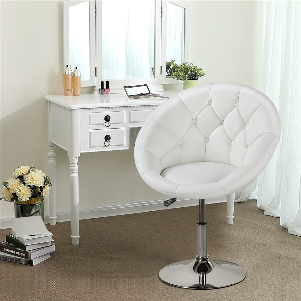 Alden Design Modern Tufted Adjustable Barrel Swivel Accent Chair, White Faux Leather
