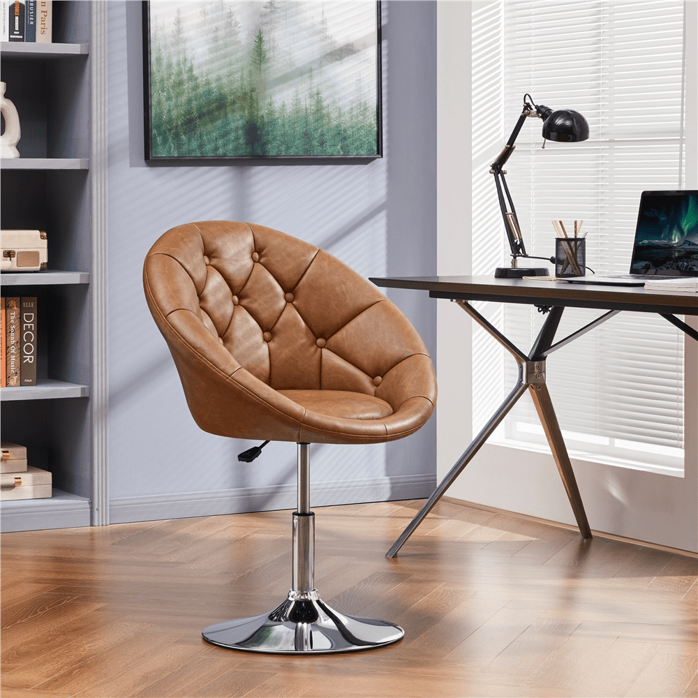 Alden Design Modern Tufted Adjustable Barrel Swivel Accent Chair, Retro Brown Faux Leather