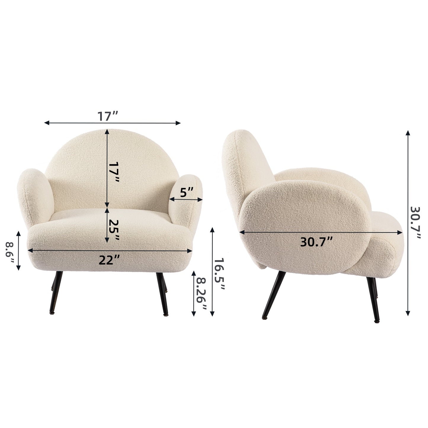 XINMICS White Accent Chair Upholstered Reading Chair for Living Room Bedroom