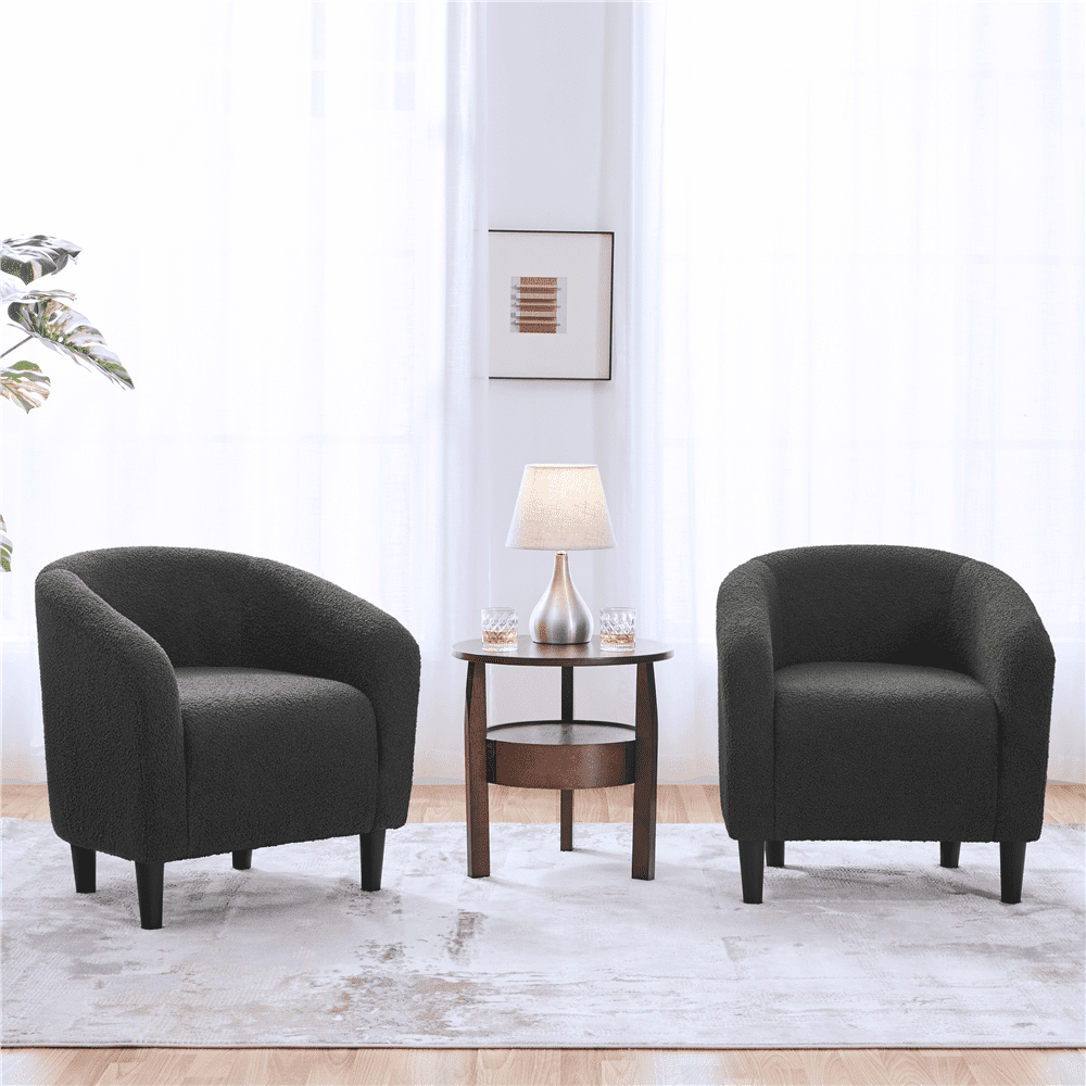 Yaheetech Upholstered Boucle Barrel Accent Chair, Set of 2,Dark Gray