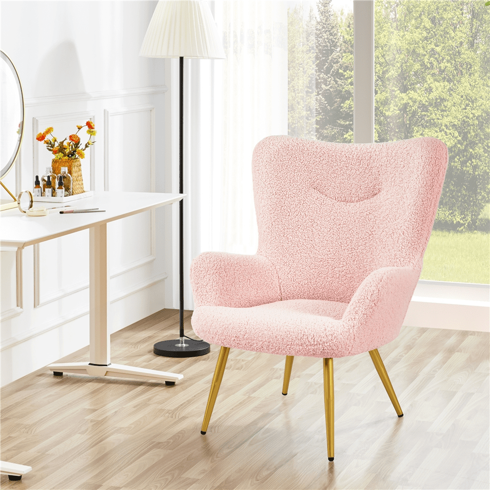 Yaheetech Modern Boucle Fabric Accent Chair with Tapered Legs, Pink