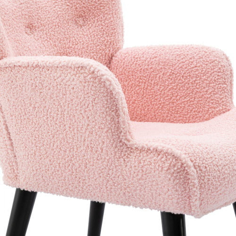 Accent Chair Tufted Button Wingback Reading Sofa Chair with Arms Upholstered Tall Back Teddy Fleece Fabric Desk Chair with Solid Wood Legs for Living Room Bedroom Waiting Room