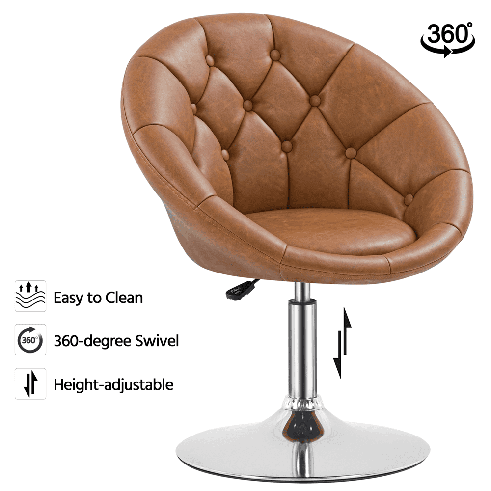 Alden Design Modern Tufted Adjustable Barrel Swivel Accent Chair, Retro Brown Faux Leather