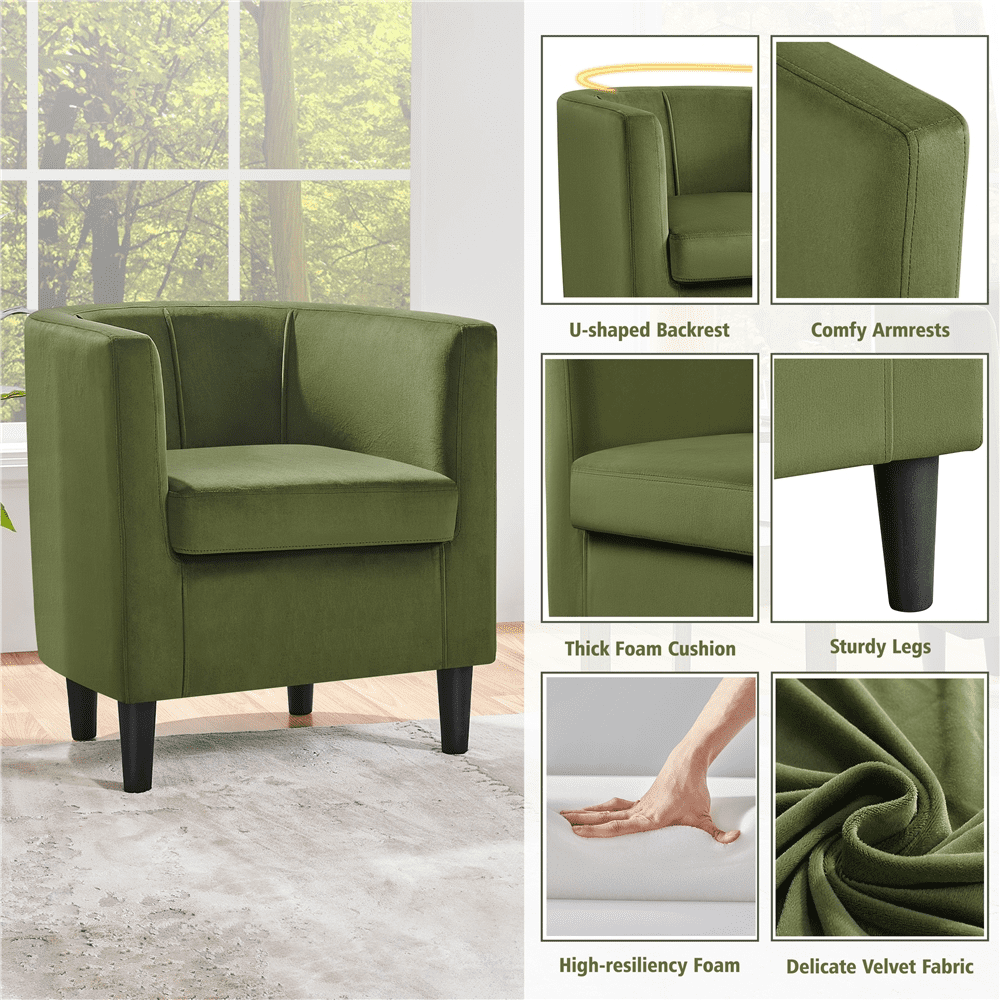 Alden Design Contemporary Barrel Accent Chair, Olive Green Velvet