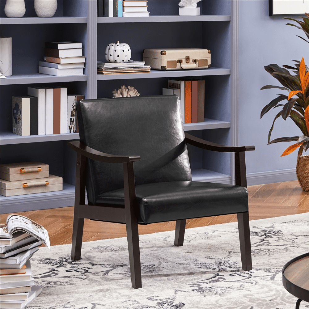 Yaheetech Mid-Century Faux Leather Accent Chair for Adult, Black