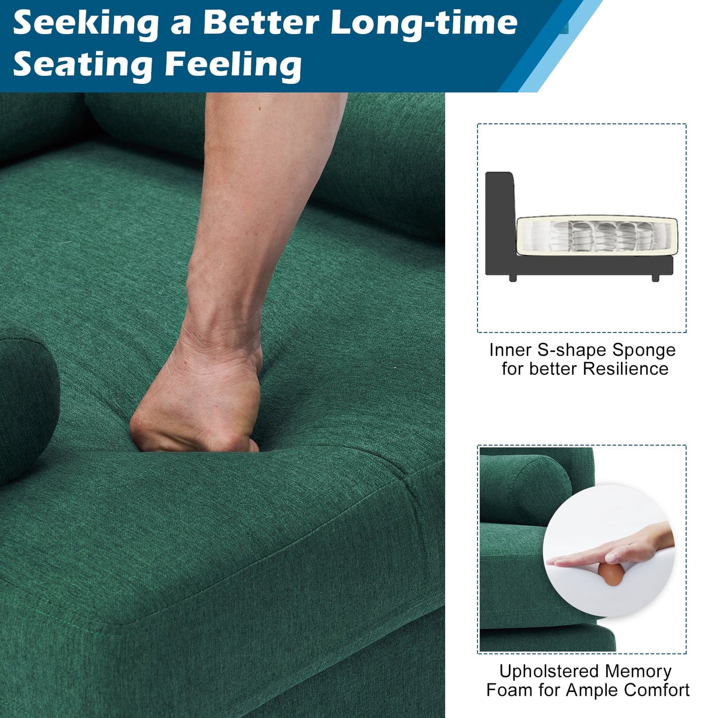 VINGLI Extra Wide Deep Accent Chair, Emerald Green Mid Century Chair Reading Chair Sofa Chair with Side Pocket for Living Room