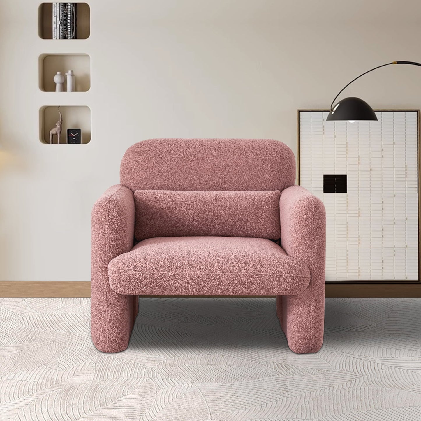 Youdao Modern Accent Chair, Faux Fur Club Chair, Furry Sherpa Elegant and Cozy, Soft Padded Armchair, Suitable for Living Room Bedroom Reception Room Office, Pink