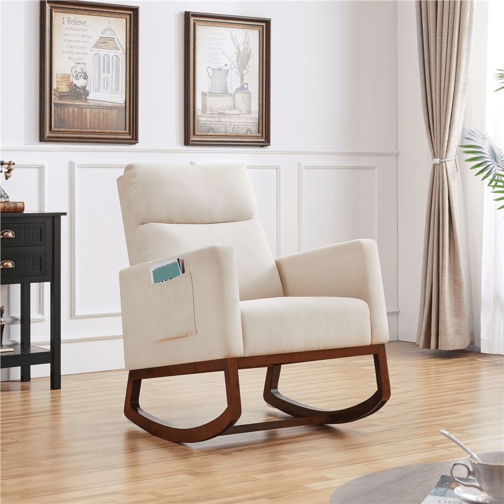Alden Design Upholstered Rocking Accent Chair, Beige